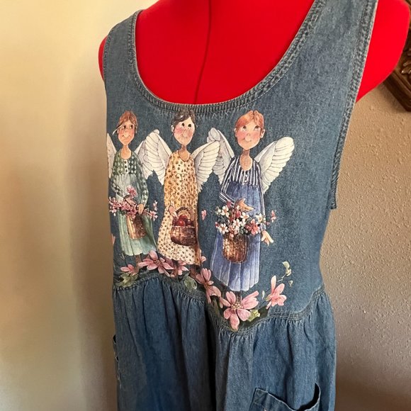 Vintage Denim Jumper Teacher Dress "An Angel's Work Is Never Done" - Picture 4 of 5